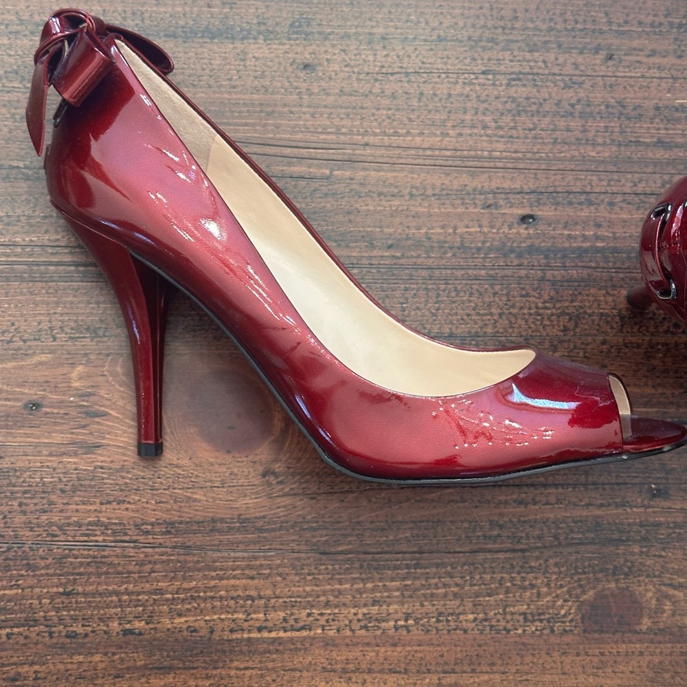 Enzo Angiolini Shiny Red Peep-Toe Heels